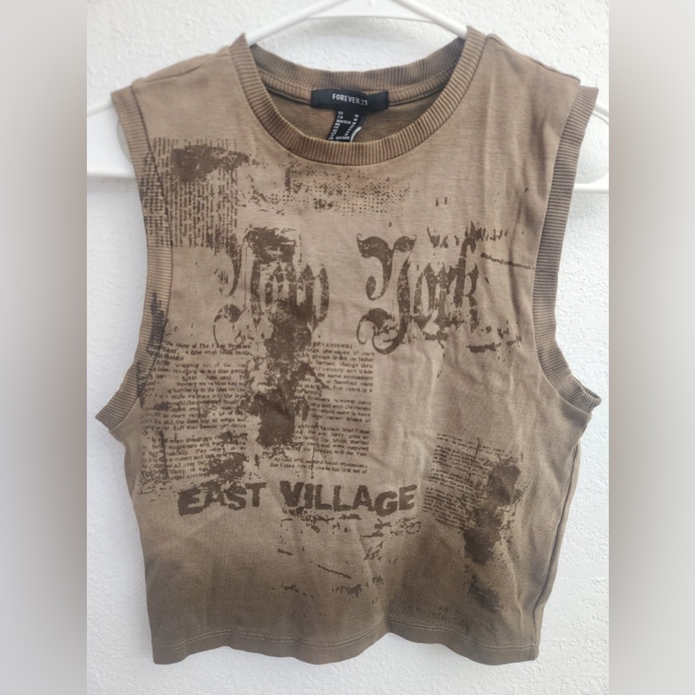 Forever 21 Brown Graphic Crop Top